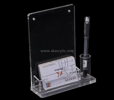 Table top clear acrylic sign holder with business card and pen holder SH-605