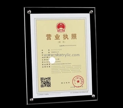 Acrylic display supplier custom plexiglass business license frame lucite business license certificate frame SH-729