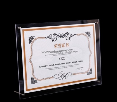 Lucite display supplier custom acrylic certificate sign frame SH-776