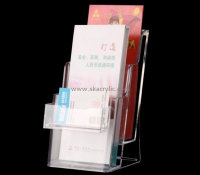 Acrylic display manufacturer custom plexiglass 2 tiers pamphlet holders with business card pocket BH-2378