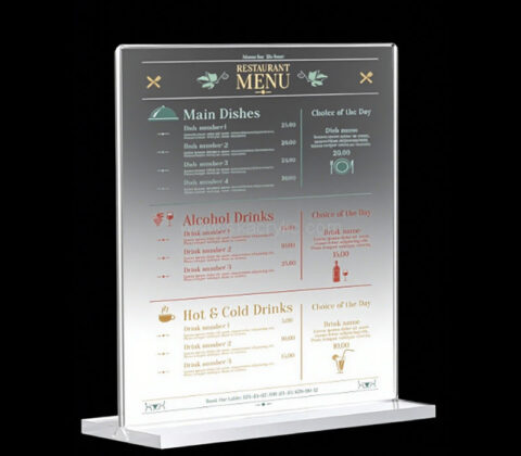 Custom acrylic restaurant tabletop menu holder