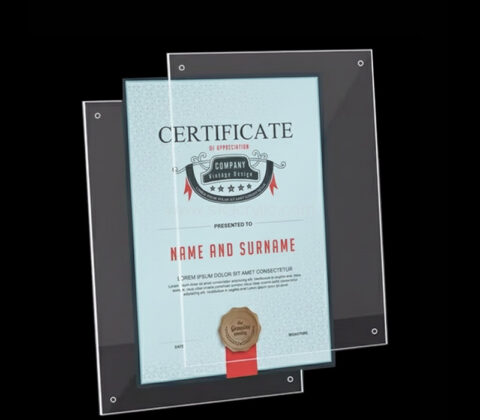 Custom acrylic wall mounted certificate frame
