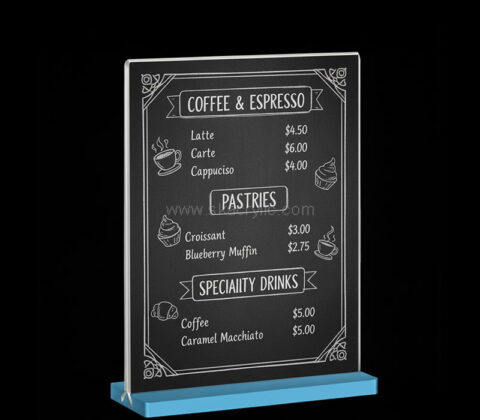Custom acrylic tabletop coffee menu holder