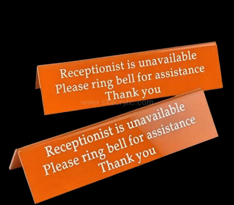 Custom acrylic V shape receptionist sign