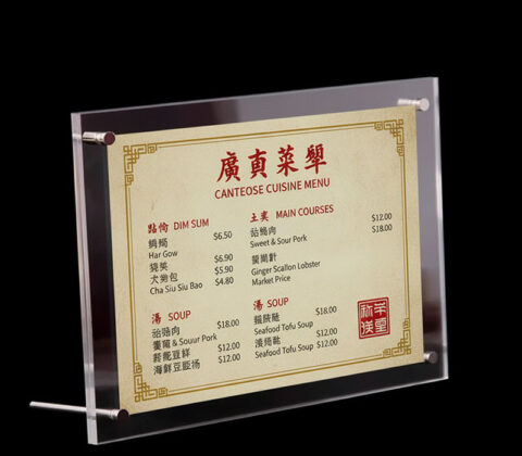 Custom acrylic menu sign holder