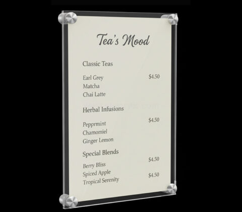 Custom acrylic wall tea shop poster frame