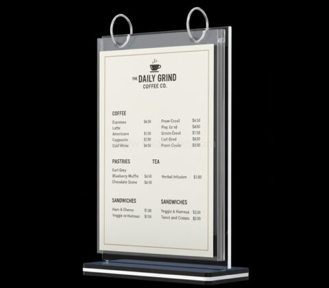 Custom acrylic coffee shop menu holder