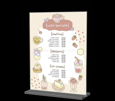 Custom acrylic coffee shop table menu stand