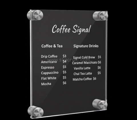 Custom acrylic floating coffee shop menu holder