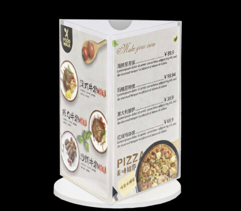 Custom rotating 3 sided acrylic menu holder