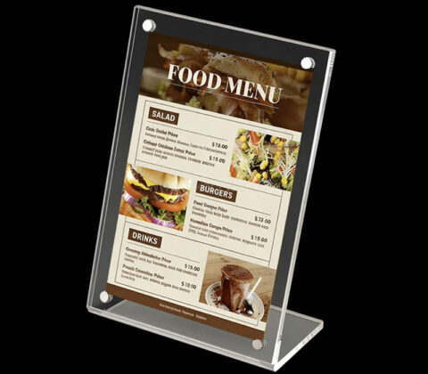 Custom acrylic L shape magnetic menu holder