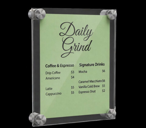 Custom acrylic hanging coffee shop menu sign holder