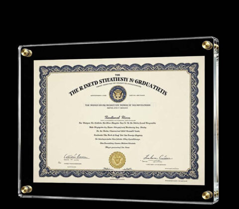 Custom acrylic floating document certificate display frame
