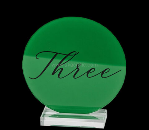 Custom acrylic round table number sign with base
