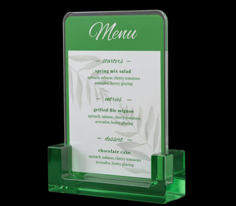 Custom acrylic tabletop menu sign stand