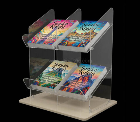Custom acrylic 2 tiers magazine display stand holder