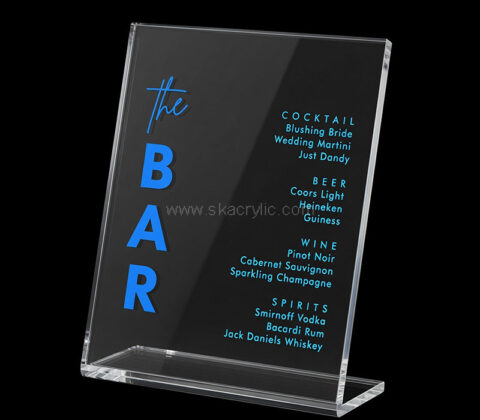 Custom acrylic L shape bar menu holder