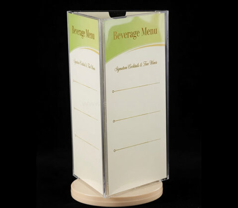Custom acrylic rotating triangle beverage menu holder stand