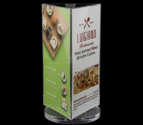 Custom acrylic 3 sided rotating menu stand holders