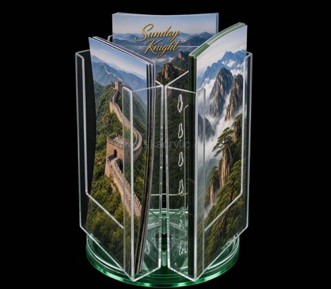Custom acrylic 3 sided rotating literature stand holders