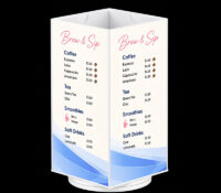 Custom acrylic revolving 4 sided beverage menu holder SH-1174 Custom acrylic revolving 4 sided beverage menu holder