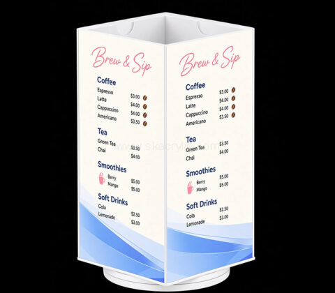 Custom acrylic revolving 4 sided beverage menu holder