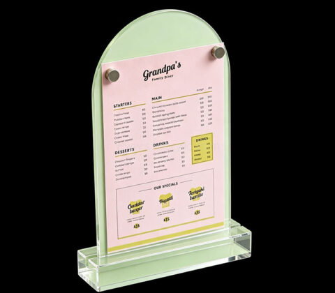 Custom acrylic top arched menu holder