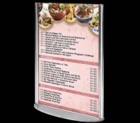Custom acrylic restaurant menu holder with oval base SH-1179 Custom double sided acrylic menu sign holder
