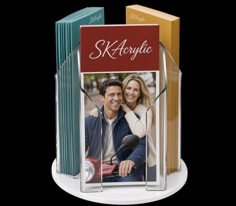 Custom acrylic 3 pockets rotating literature holders