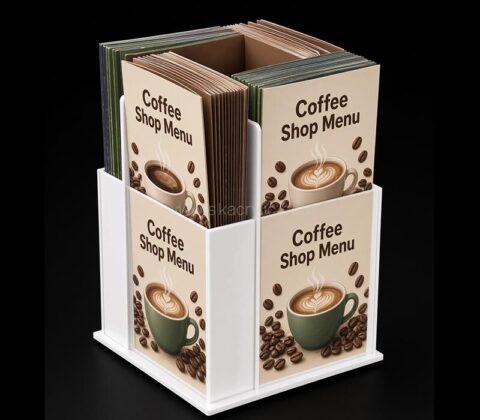 Custom acrylic 4 sided coffee shop menu holder