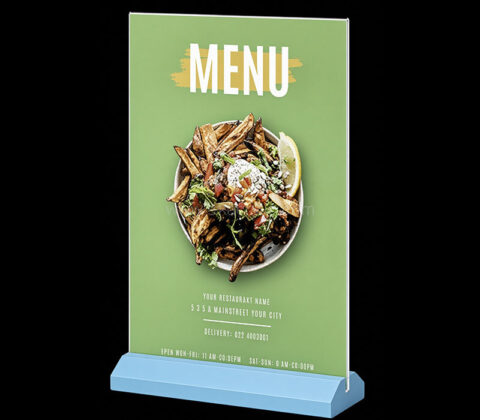 Custom acrylic T shaped 2 sided acrylic menu holder