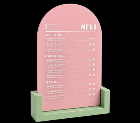 Custom acrylic tabletop menu stand holder