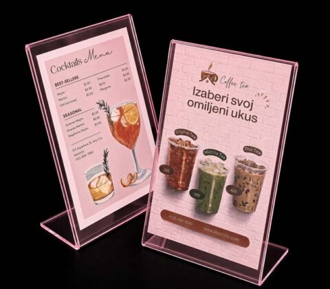 Custom L shaped acrylic sign display stand